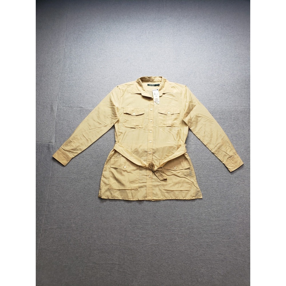 Lauren Ralph Lauren Women Shirt Dress M Khaki Utility Pockets Belted Waist Retro